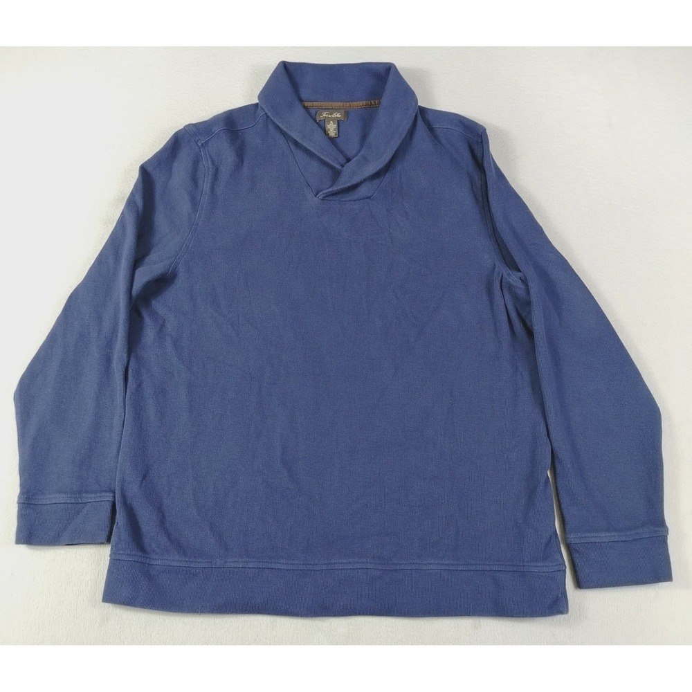 Tasso Elba Sweater Mens XL Blue Cotton Shawl Collar Pullover Acadamia Cabincore